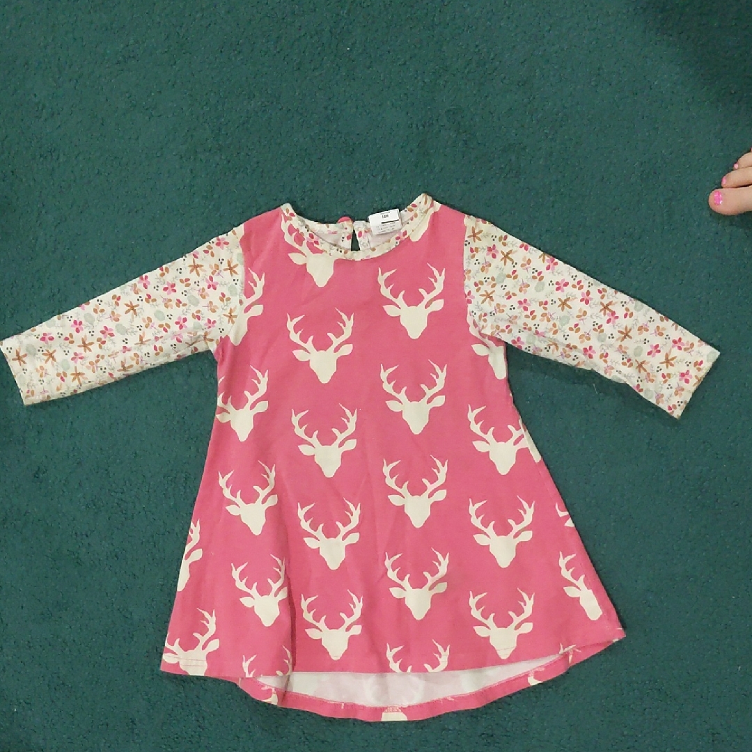 Ricrac And Ruffles Simply Soft 18m Pink Deer Head A-Line Girls Dress